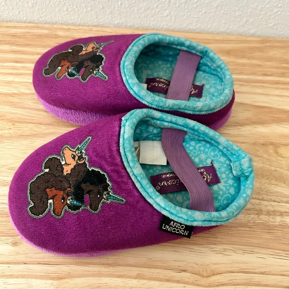 Girls Purple Unicorn Plush Slippers | Kids Size 7/8 | Cozy Fleece House Shoes
